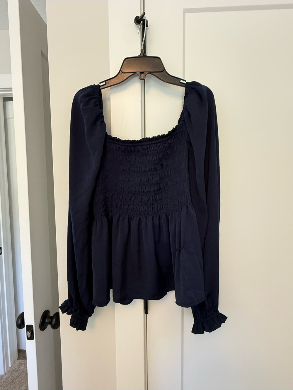 GAP Navy Smocked Peplum Long-Sleeve Blouse